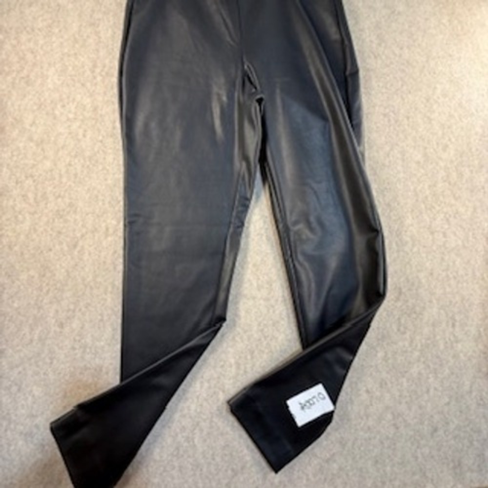 Calvin Klein Womens Faux Leather Leggings Black High Waist Stretch Pants L NWT